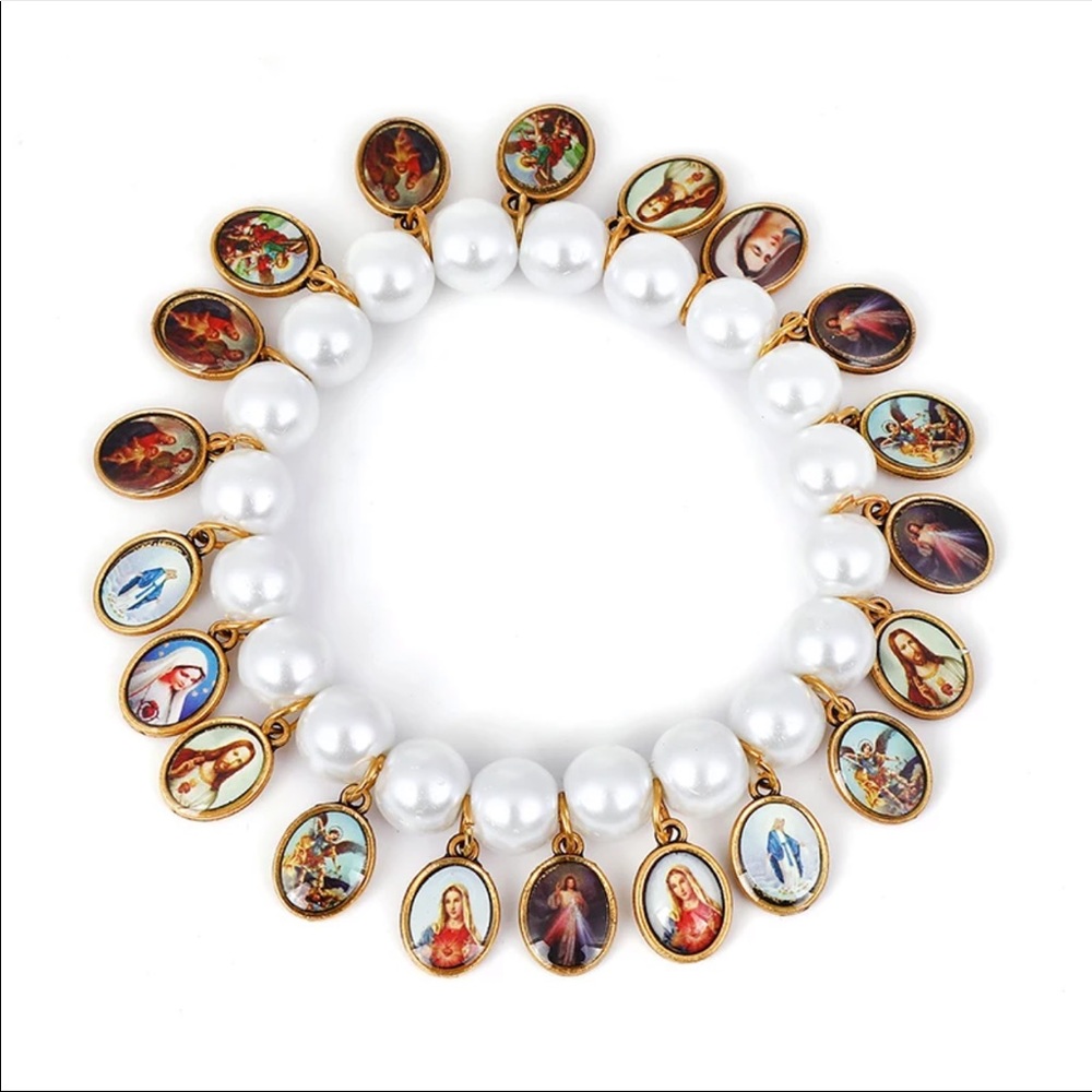 Jesus pearl charm Mary bracelet